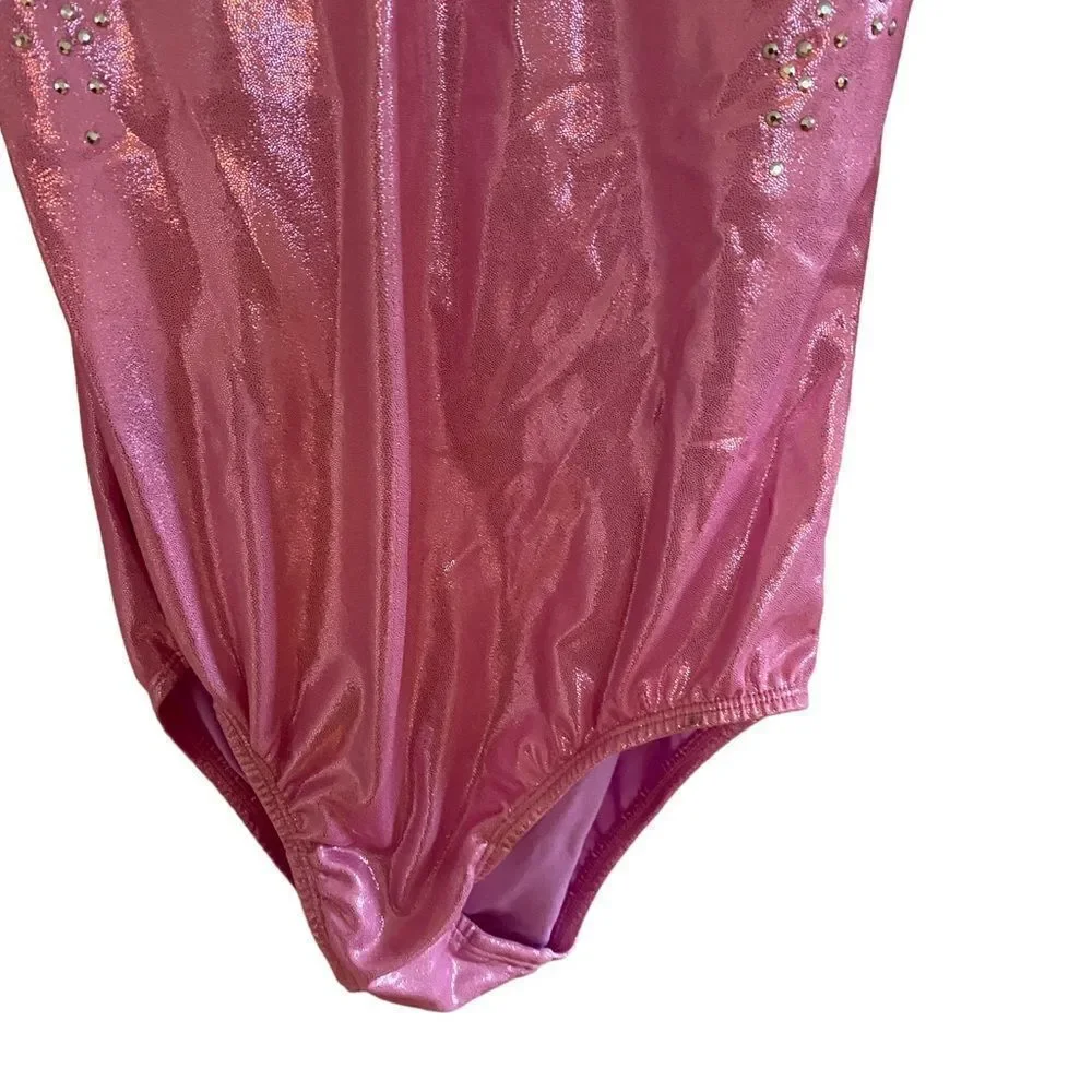 cat & Jack long sleeve leotard XL 14/16 pink sparkly cut out back